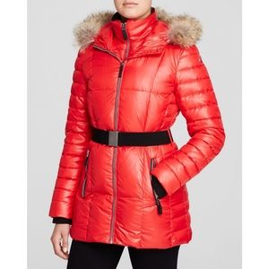 NWOT Marc New York Andew Marc Red Puffer Coyote Fur Hood Large